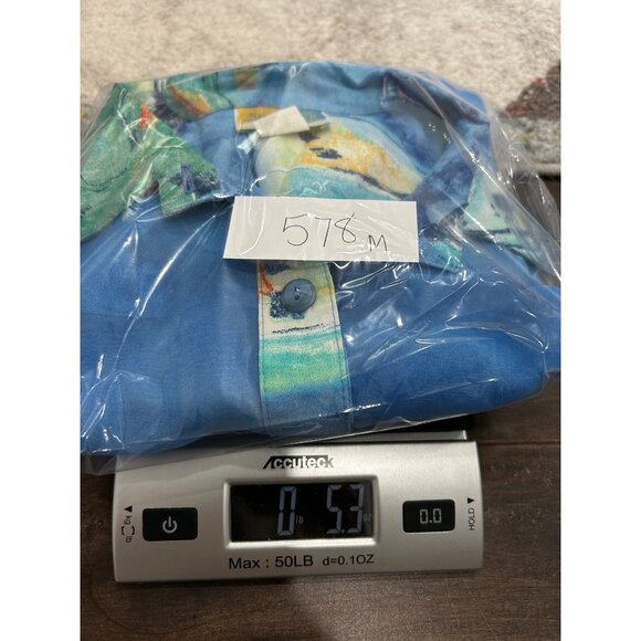 Vintage Sea Suns Sheer Button Down Blouse Blue Artistic Trim Sz PM Made In USA - Picture 10 of 10